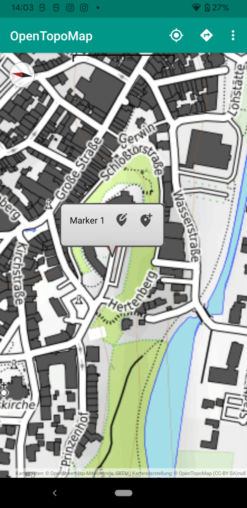 Marker balloon with add waypoint icon for route calculation