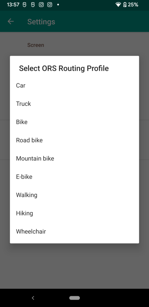Select routing profile such as walking, cycling, or driving in OpenTopoMap Viewer